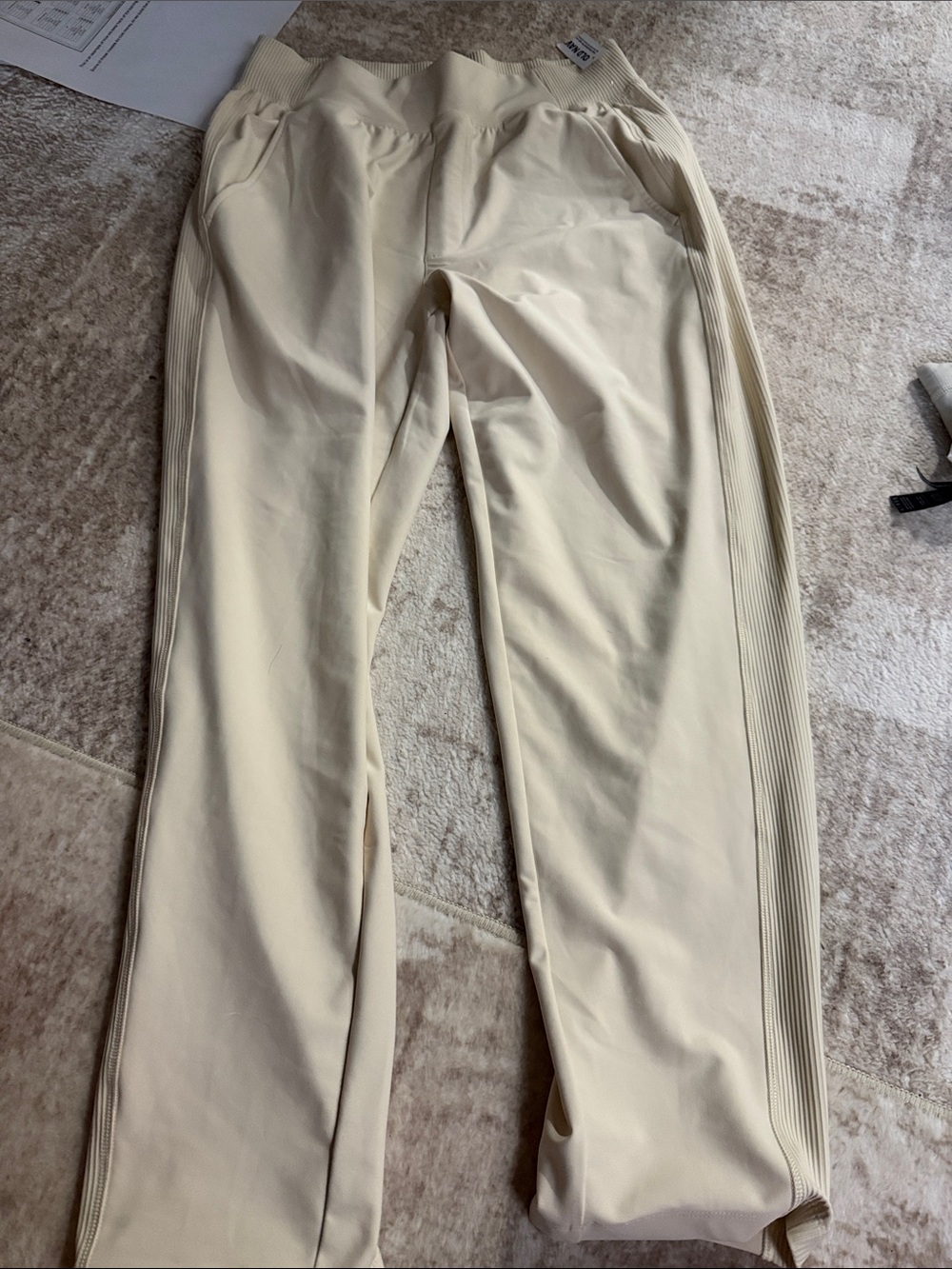 Old Navy Cream Track Pants with Ribbed Side Panels